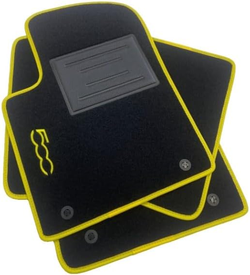 Tappeti Auto Fiat 500 3 Porte 2012-2022 su Misura | Moquette con Loghi Ricamati e Battitacco (Giallo)