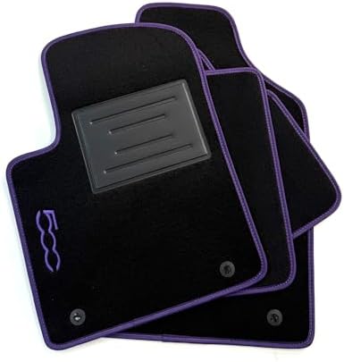 Tappeti Auto Fiat 500 3 Porte 2012-2022 su Misura | Moquette con Loghi Ricamati e Battitacco (Viola)